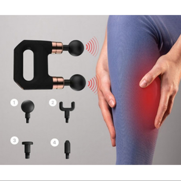 Перкуссионный массажер для тела 4в1 и с двумя массажными головками / Компактный ударный массажер-пистолет